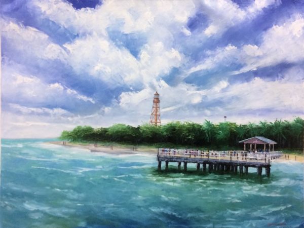 "Sanibel Pier & Lighthouse" by Mauricio Garay, size 40w x 30h