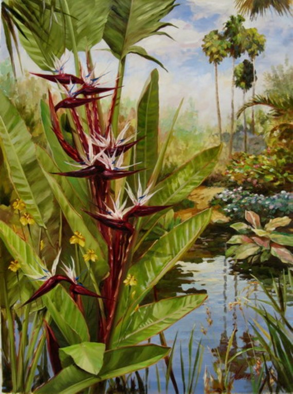 "Florida Tropical I" by Silvia Suarez, size 36w x 48h