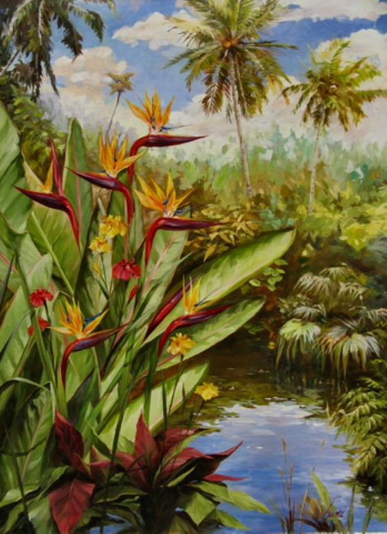 "Florida Tropical II" by Silvia Suarez, size 36w x 48h