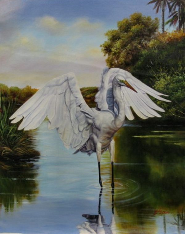 "Egret" by Pedro Tapia, size 24w x 30h