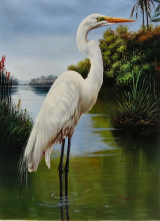 "Egret" by Pedro Tapia, size 30w x 40h