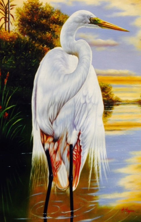 "Egret" by Pedro Tapia, size 24w x 36h