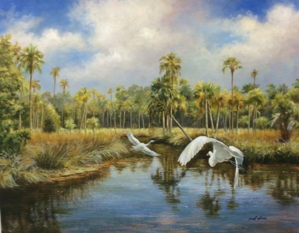 "White Egrets" by Paul Wren, size 40w x 30h