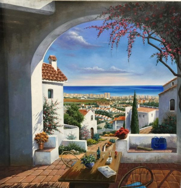 "Mediterranean View" by Fran Martin, size 42w x 42h