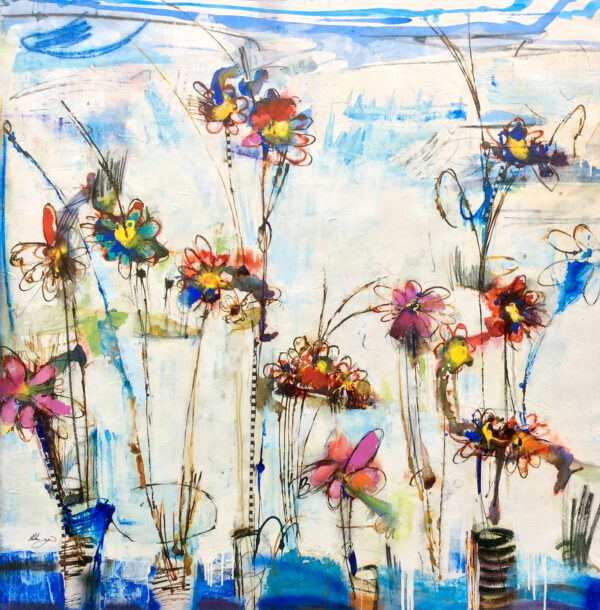 "Fleurs Abstraction X-2" by Helen Zarin, size 52w x 52h