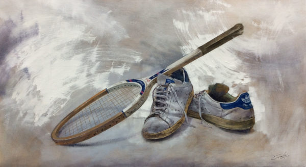 "Tennis Shoes I" by Jose Cascales, size 43w x 23.5h