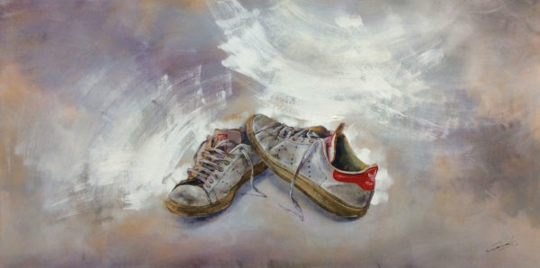 "Tennis Shoes II" by Jose Cascales, size 43w x 23.5h