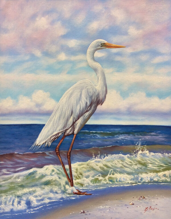 "Egret on the Beach" by Tapia, size 16w x 20h