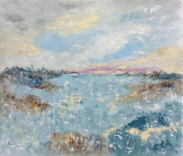 "Serene Landscape" by Gudrun Newman, size 48w x 40h