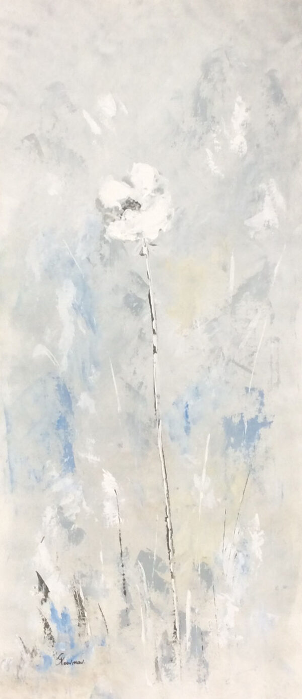 "White Textured Flower" by Gudrun Newman, size 16w x 40h
