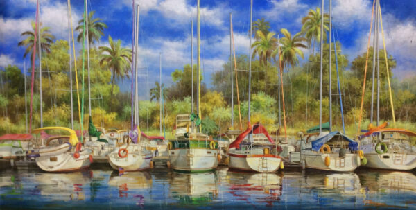 "Colorful Marina I" by Paul Wren, size 72w x 36h