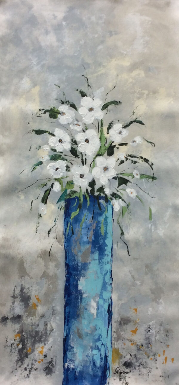"Blue Vase" by Gudrun Newman, size 18w x 40h