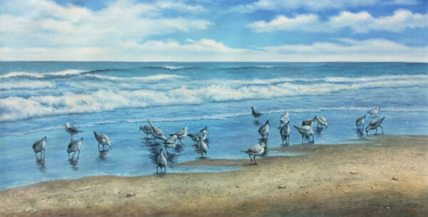 "Sandpiper Beach" by Pablo Munoz, size 60w x 30h