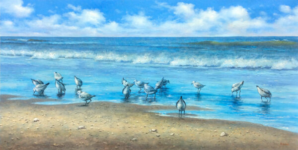 "Sandpiper Beach" by Pablo Munoz, size 48w x 24h