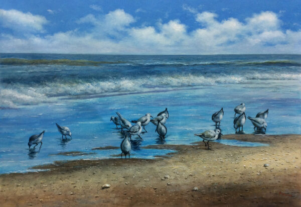 "Sandpiper Beach" by Pablo Munoz, size 36w x 24h