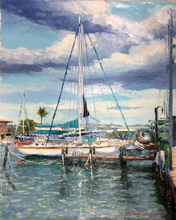 "Sailboat at Dock" by Mauricio Garay, size 14 x 18