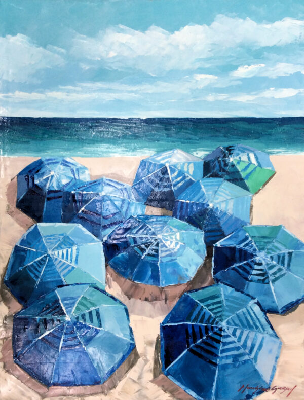 "Umbrellas on Beach" by Mauricio Garay, size 16 x 22