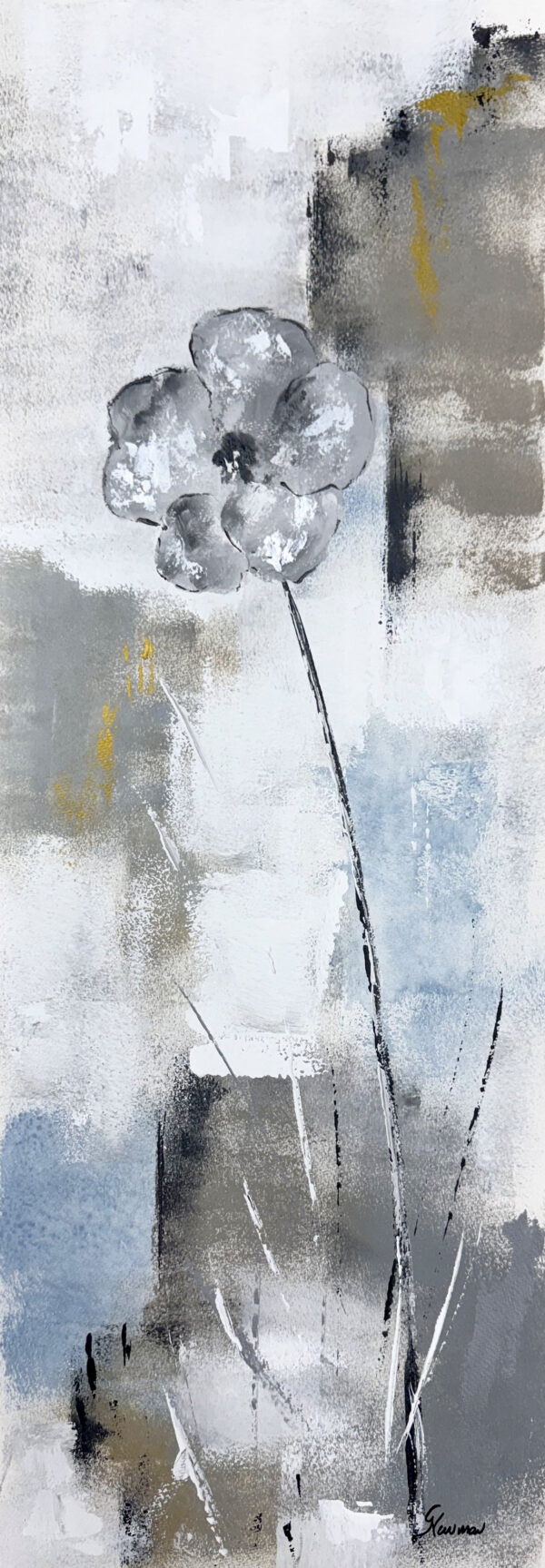 "Gray Floral l" by Gudrun Newman, size 11" x 30"