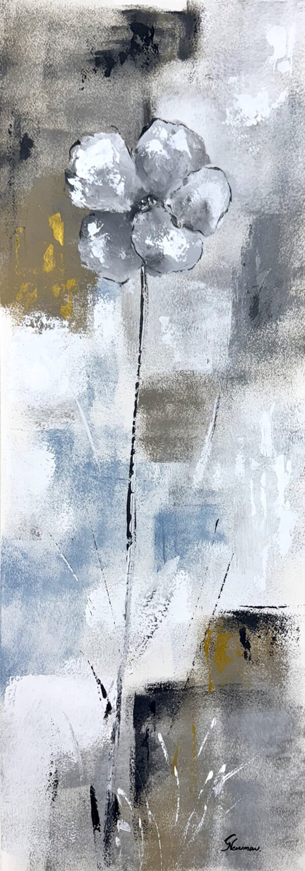 "Gray Floral ll" by Gudrun Newman, size 11" x 30"