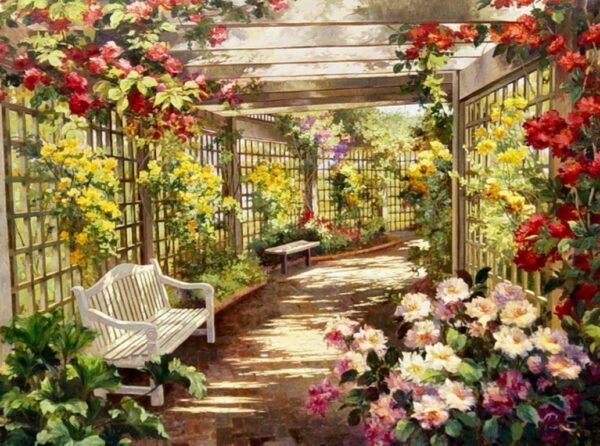 "Garden Gazebo" by Elizabeth Pena, Size 48x36"